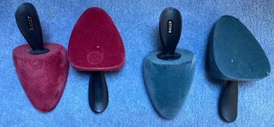 Two Pairs of Bally Shoe Trees Shapers Size Small Velour Foam Blue & Burgundy - Image 1 of 4