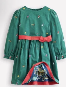 Mini Boden Peggy Cord Party Dressy Green Christmas Embroidery Lined Sz 3-4 NWT - Picture 1 of 14