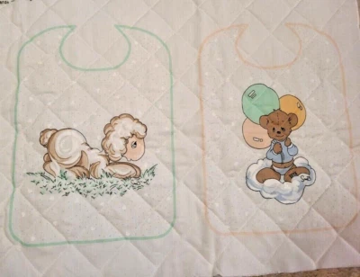 Spectrix Precious Moments 2 Bibs  Panel Cut & Sew  Lamb & Bear w/ Balloons - Image 1 of 4