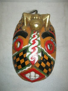13" Painted Wooden Handmade Tribal Mask Sculpture Wood Carving, Wall Decor Art - Picture 1 of 6