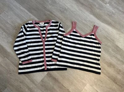 Talbots Petites Striped Blue&White, Tank Top With Cardigan Sz M - Image 1 of 4