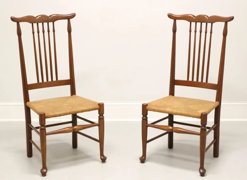 Mid 20th Century Cherry Farmhouse Dining Side Chairs with Rush Seats - Pair A Cover