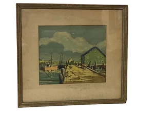 H B Mussina (1903 - 1969 US) Original Harbor Scene Gouache Painting C1946 - Picture 1 of 8