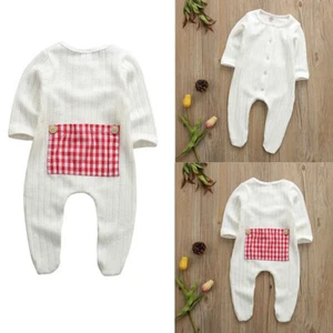 Toddler Baby Girl Boy Clothes Solid Color Checkered Long Sleeve Romper Jumpsuit - Picture 1 of 9