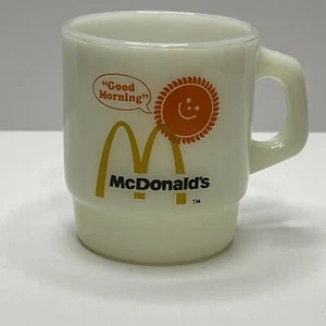Vtg 60s McDonald’s "Good Morning" Fire King Milk Glass Coffee Mug Anchor Hocking - Picture 1 of 6