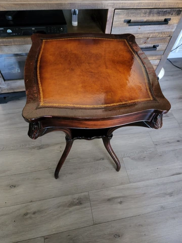 vintage Louis XV style embossed leather occasional table20th Century Cover