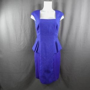 Kay Unger Womens Dress 6 Blue Peplum Career Corp Office Classic Textured Sheath - Picture 1 of 16