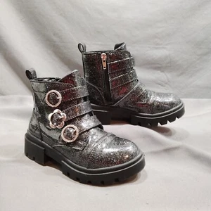 Justice Little Girl And Big Girl Black Glitter 3 Buckle Boot Size:13 Girls - Picture 1 of 17