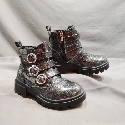 Bota Justice Niña Y Niña Grande Negra Brillo 3 Hebillas Talla:13 Niñas Foto 1 de 4