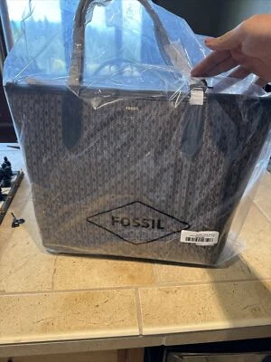Bolso de Mano Grande Fossil Sydney Negro Marrón Cartera SHB2816015 Latón Nuevo con Etiquetas $280 Foto 1 de 4