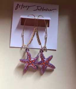 Betsey Johnson Purple Metallic Starfish Drop Earrings Bead & Crystal Accents NWT - Picture 1 of 11