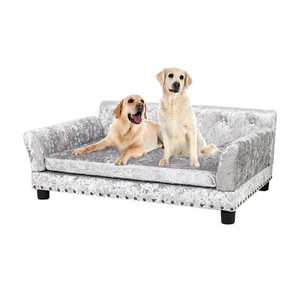 Dog Sofa Lounge Bed Dutch Velvet Upholstered Pet Couch Bed W/ Removable Cushion - Picture 1 of 30