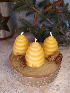 100% Pure Beeswax, Beehive Votive Candles, a set of (3) Hand Poured in Vermont - Picture 1 of 3