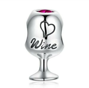 Charm Anhänger passt zu Pandora Armband 925 Sterlingsilber Wein Glas Wine C82