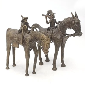 Vintage Warriors on Horses Cast Bronze Figurines. Pair. Pre-owned - Picture 1 of 11