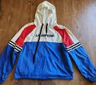 FOREVER 21 Womens Large Lightweight Hooded Jacket Blue, Red, & White