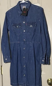 Levi's Ellie Denim Mini Dress Snap Front Cotton Long Sleeve Size Small NWT - Picture 1 of 5