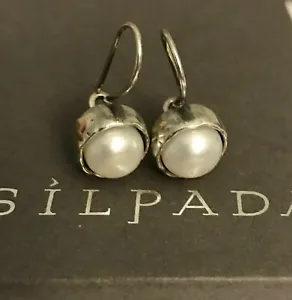 Silpada Sterling Silver Pearl Wire Hammered Round Earrings W1750 Margarite - Picture 1 of 12