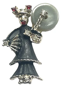 VINTAGE GEISHA GIRL ASIAN PARASOL ENAMEL WITH RHINESTONES GOLD TONE PIN BROOCH - Picture 1 of 4