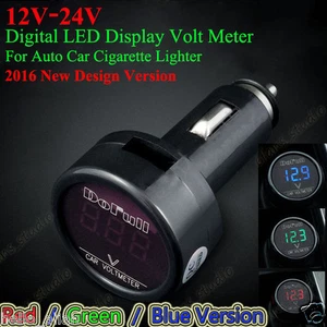 12V/24V Digital LED Volt Voltage Meter Monitor Auto Car Truck Cigarette Lighter - Picture 1 of 10