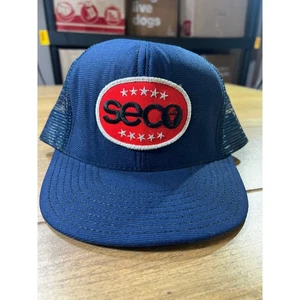 SECO Embroidered Logo Trucker Hat Navy Blue Mesh Snapback Made in USA vintage - Picture 1 of 6