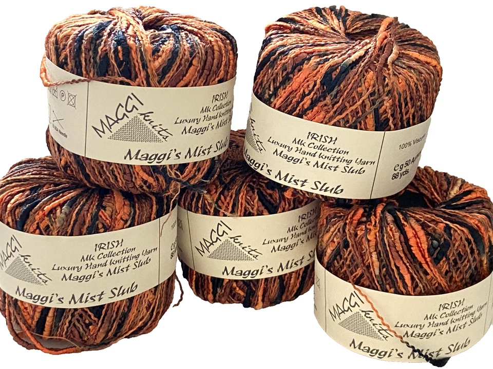 Maggi Knits Mist Slub Yarn Hand Knitting Viscose Italy Halloween Orange Black - Image 1 of 4
