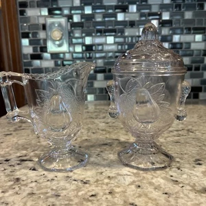 Adams & Co EAPG  Baltimore Pear - Gypsy Pattern Creamer / Sugar Bowl w Lid 1800s - Picture 1 of 5