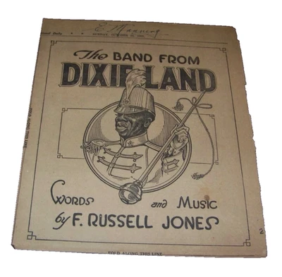 Slap Bass Bill Johnson antigua partitura de 1921 The Band From Dixieland de F R Jones Foto 1 de 2
