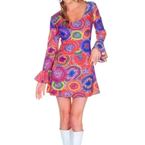 Vestido Underwraps A Cut Above Groovy Psicodélico GoGo Talla Mediana Retro Años 70 - Imagen 1 de 5