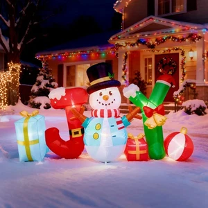 Muñeco de Nieve Alegría Inflable Navidad 8 Pies de Largo con Cajas de Regalo Decoración Exterior,... - Imagen 1 de 9
