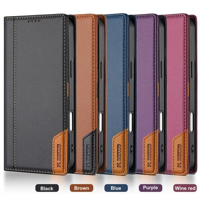 Magnetic Splice Leather Wallet Phone Case For iPhone 17 16 15 14 13 12 11 XR 7 8 - Image 1 of 4