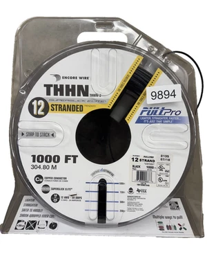 THHN #12 Wire Approx 325' Copper Stranded PullPro Black Encore Easy PULL Reel - Image 1 of 4