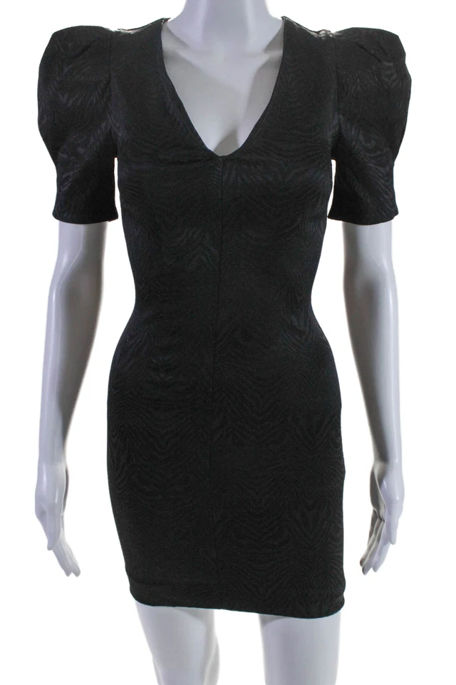 Mini Vestido Negro Bec & Bridge Para Mujer Cuello en V Mangas Cortas Ajustado Texturizado Talla 2 Foto 1 de 4