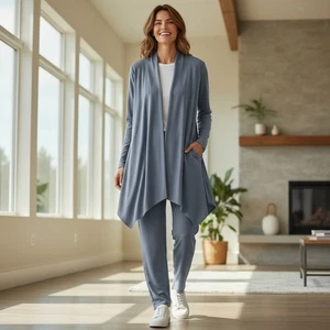 Conjunto Pantalones Chico's Travelers Top Plumero Gris Terciopelo Acetato Spandex Talla 4 4/6 - Imagen 1 de 18