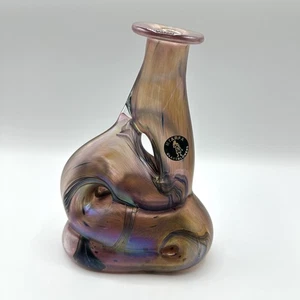 Abstrakte Vase Mtarfa Malta Glas Signiert Irisierend Glaskunst Handgefertigt - Bild 1 von 19