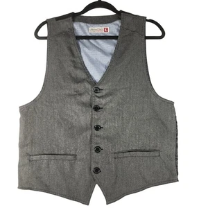 Sovereign Code Mens Gray Herringbone Vest Black Plaid Lining Formal Dressy L - Picture 1 of 10