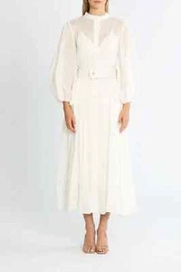 LEO LIN Valentina Silk Linen White Midi Day Dress Size 10 AU - Picture 1 of 10