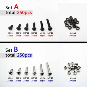 250 Stck. Sortiment Kit M2 M3 Rundknopfkopf Sechskantbuchse Inbusschraube Schraubmutter - Bild 1 von 12