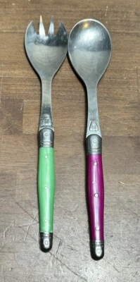 Tenedor y mango de cuchara para servidor de ensaladas inox Laguiole France 10" detalle de abeja Foto 1 de 4