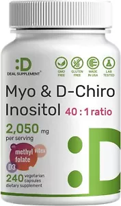 240 Capsules Myo-Inositol & D-Chiro Inositol (40:1) 2,050mg Folate, Vitamin D3 - Picture 1 of 5