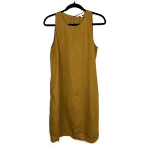 Garnet Hill European Flax Linen Fringe-Hem A-Line Dress Mustard Yellow Size 4 - Picture 1 of 8