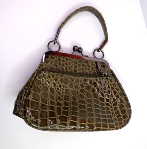 Marina Galanti crocodile skin style green handbag detachable handle - Picture 1 of 7