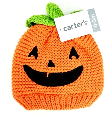 Halloween Hat For Baby 0-3 Months Orange Black Cotton Carters Jack-o-Lantern - Image 1 of 4