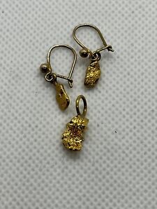 23K Yellow Gold Pure Natural Gold Nugget Earrings (AB60)