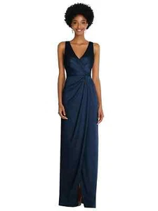 After Six Midnight Navy Blue Sleeveless Satin Faux Wrap Gown Size 10 $261 6864 - Picture 1 of 2