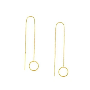OPEN DISC THREADER EARRING REAL 14K YELLOW GOLD 1.20gr - Picture 1 of 2