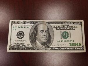 Series 1996 US One Hundred Dollar Bill Note $100 ~Philadelphia ~ AC 19668309 A