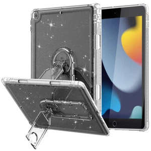 For iPad 9th 8th 7th Gen Glitter Clear Case Shockproof Stand Cover w/ Pen Holder - Picture 1 of 11