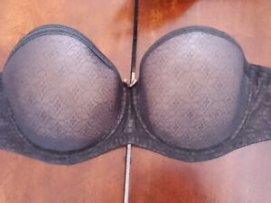 Black/Nude Underwired Fantasie Strapless Bra 34E  Boned Side Good Used Condition