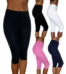 LADIES WOMENS KNEE LENGTH LEGGINGS SIZES UK 8 - 28 - Picture 1 of 3